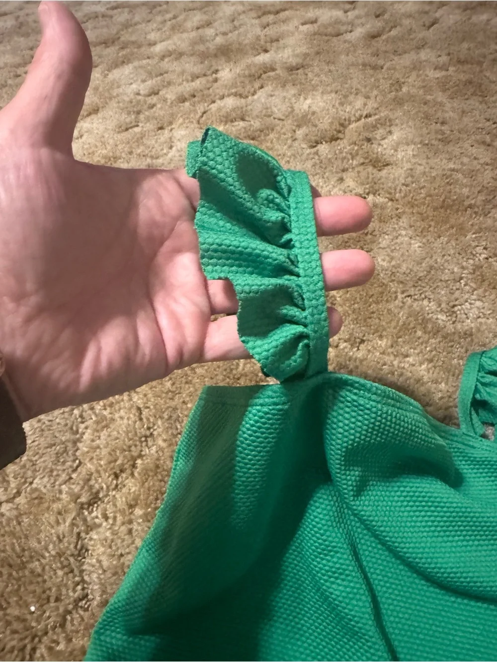 Girls Green One-Piece Swimsuit with Ruffle Straps
